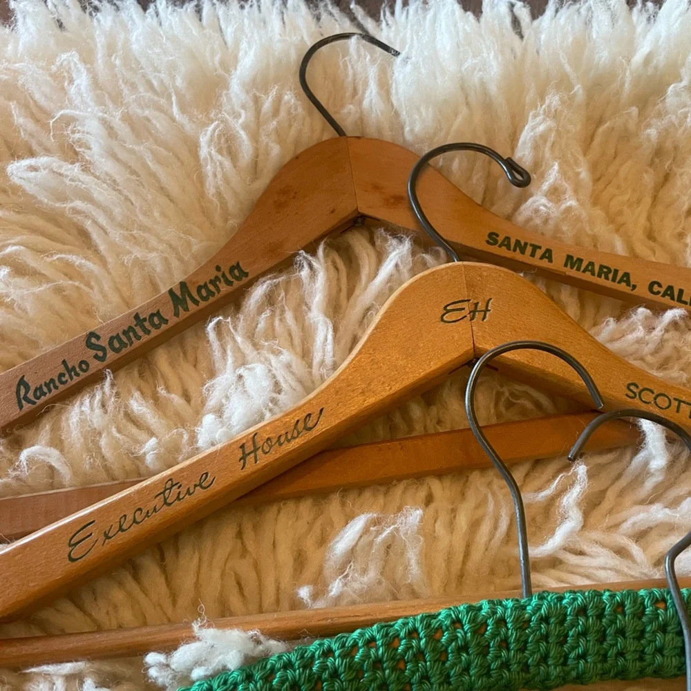 Vintage Wooden Advertising and Crochet Hangers